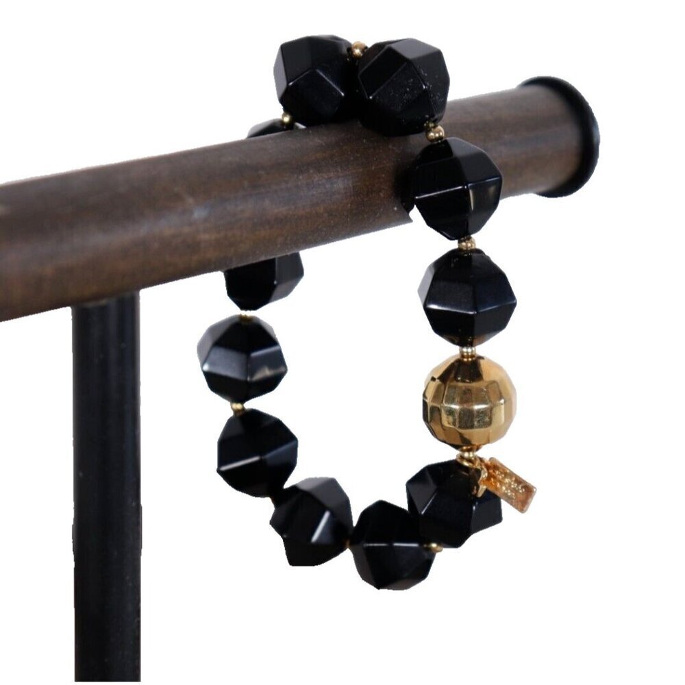 Kate Spade Women's Black Gold Beaded Bracelet Plastic Beads Stackable Stretch